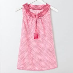 Boden Pink Patterned Sleeveless Tank with Tassel Tie